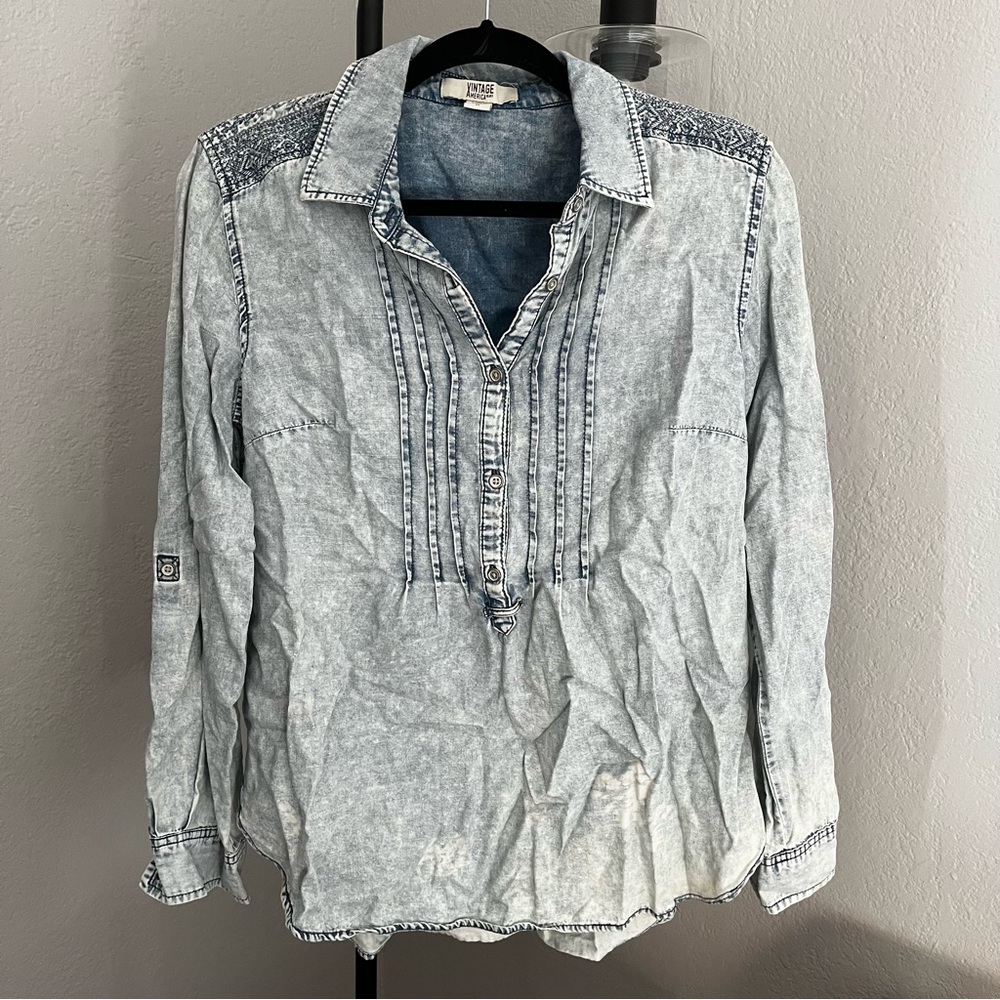 Soft Denim Long Sleeve with Embroidery Detail
